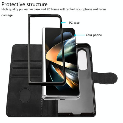 Smooth Leather Phone Case for Samsung Galaxy z Fold 4 - Line Pattern - Light Purple