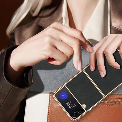 For Samsung Galaxy z Fold4 5G Foldable Lambskin Phone Case - Electroplated - Black