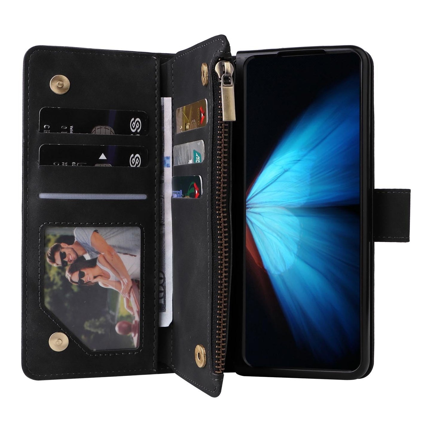 Frosted Leather Zip Wallet for Samsung Galaxy z Fold 4 - Compact and Stylish - Wine Red