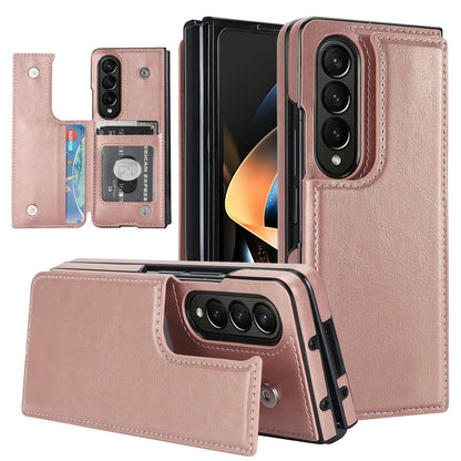 Foldable Phone Case with Double Buckle Card Slot for Samsung Galaxy z Fold4 - Rose Gold