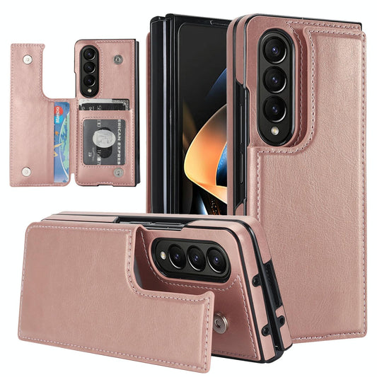 Foldable Phone Case with Double Buckle Card Slot for Samsung Galaxy z Fold4 - Rose Gold