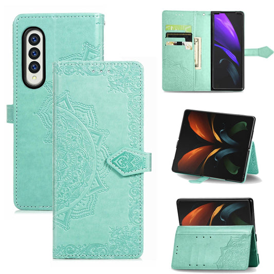 Embossed Mandala Leather Phone Case for Samsung Galaxy z Fold 4 - Green