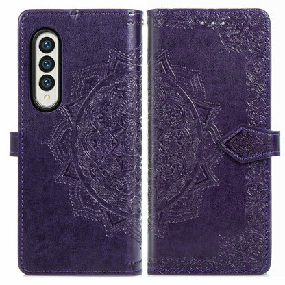 Embossed Mandala Leather Phone Case for Samsung Galaxy z Fold 4 - Green