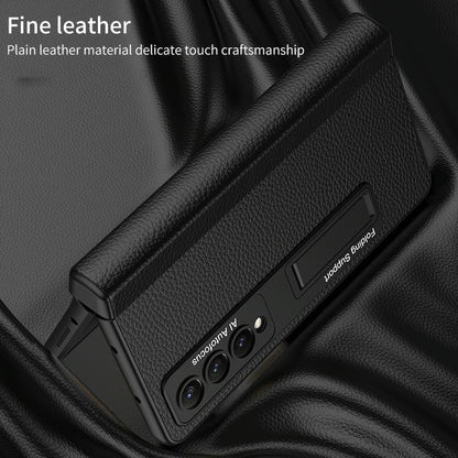Leather Phone Case with Foldable Hinge and Holder - Carbon Fibre Black