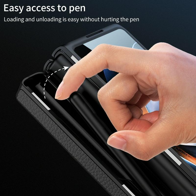 Leather Phone Case with Foldable Hinge and Holder - Carbon Fibre Black