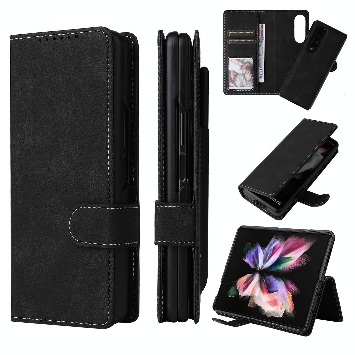 Foldable Leather Case for Samsung Galaxy z Fold 4 / 5g - Detachable - Black