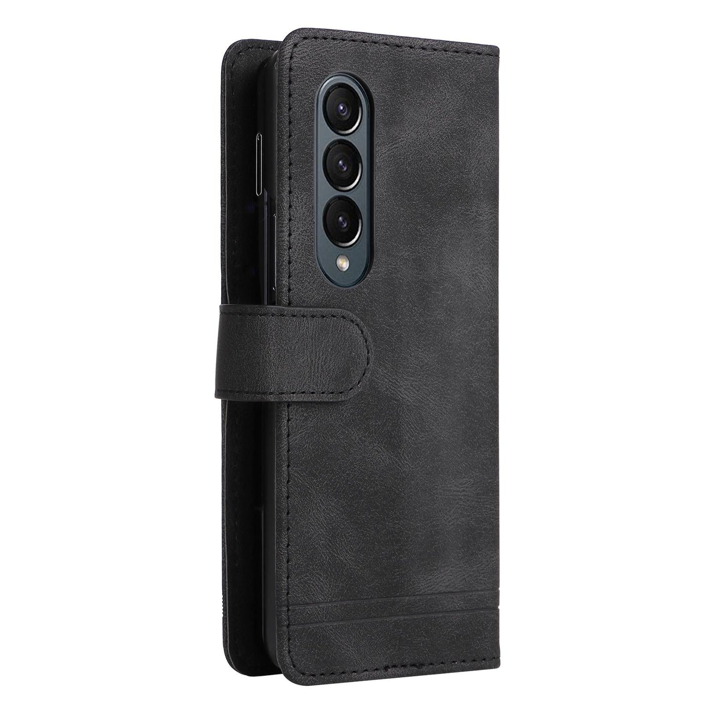 Metal Button Leather Case for Samsung Galaxy z Fold 4 / 5g - Tree Design - Black