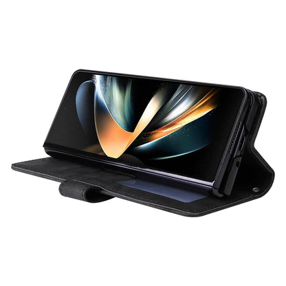 Metal Button Leather Case for Samsung Galaxy z Fold 4 / 5g - Tree Design - Black