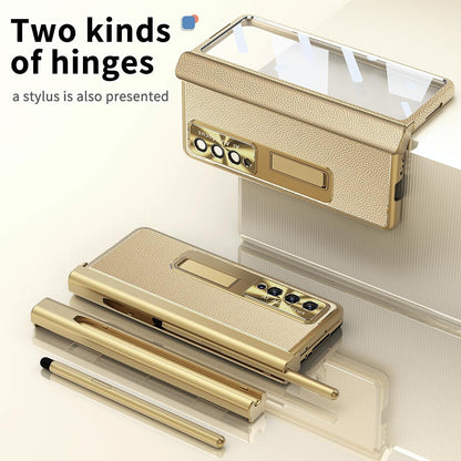 Shockproof Magnetic Litchi Pattern Phone Case for Samsung Galaxy z Fold 4 - Gold