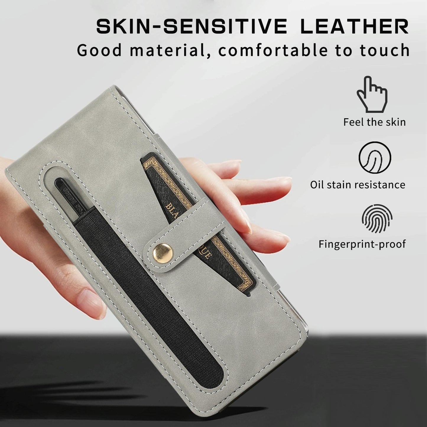 Leather Folding Phone Case for Samsung Galaxy z Fold 4 - Grey