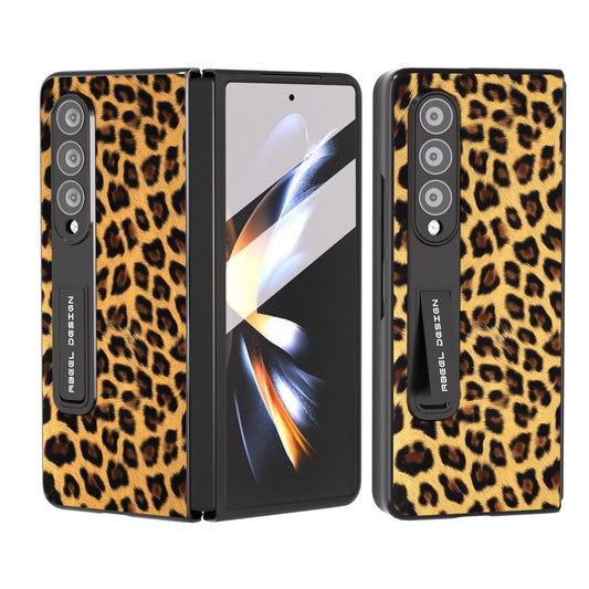 Leopard Print Phone Case with Holder for Samsung Galaxy z Fold 4 / 5g - Champagne Gold