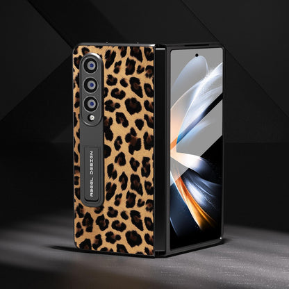 Leopard Print Phone Case with Holder for Samsung Galaxy z Fold 4 / 5g - Champagne Gold