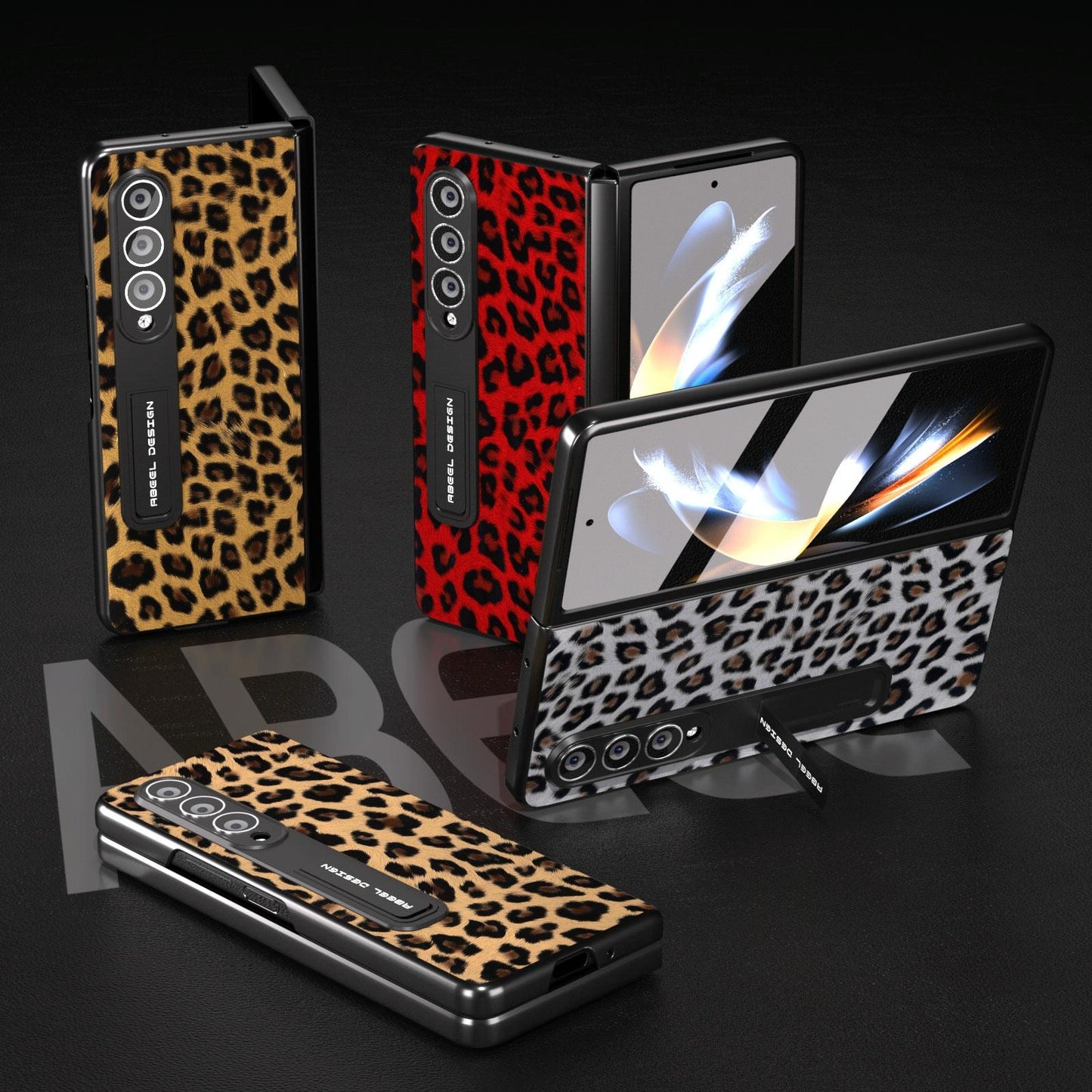 Leopard Print Phone Case with Holder for Samsung Galaxy z Fold 4 / 5g - Champagne Gold