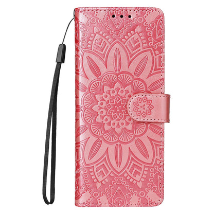 Sunflower Embossed Leather Phone Case for Samsung Galaxy z Fold 4 / 5g - Green