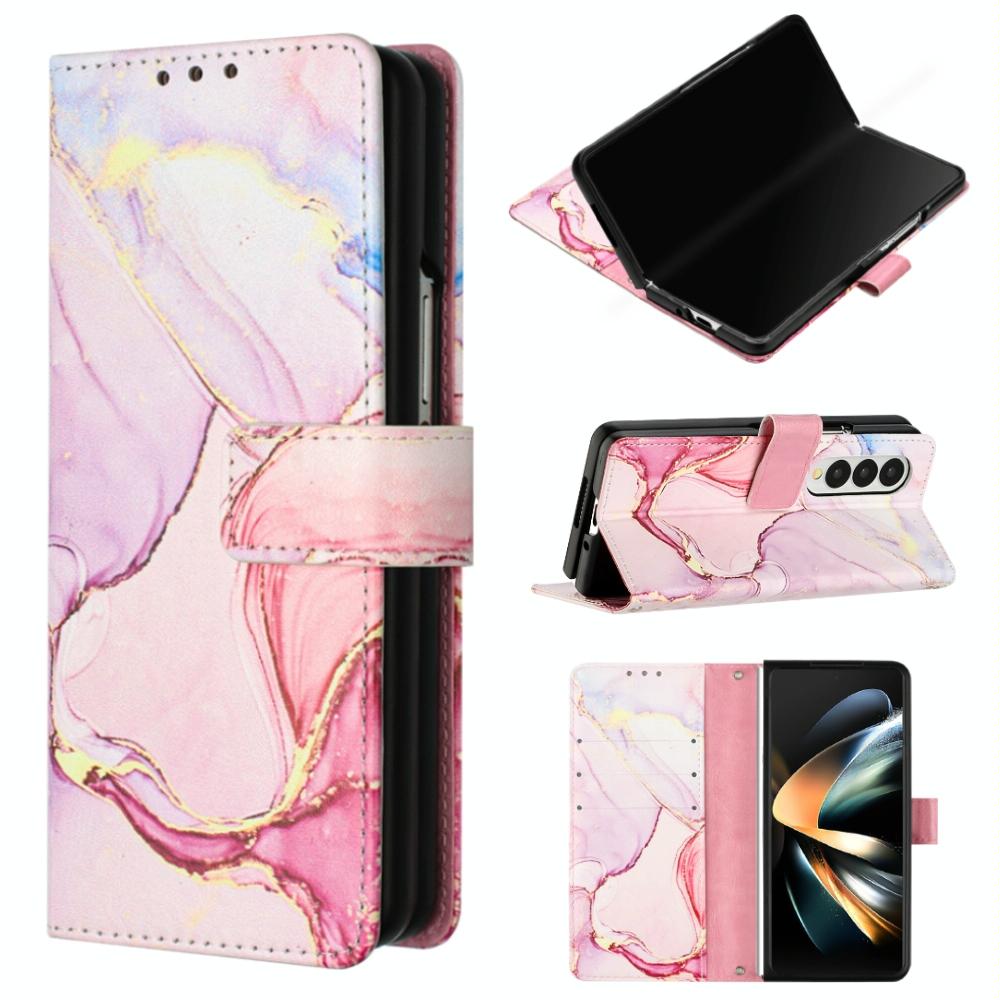 Marble Leather Flip Case for Samsung Galaxy z Fold 4 - Rose Gold Ls005