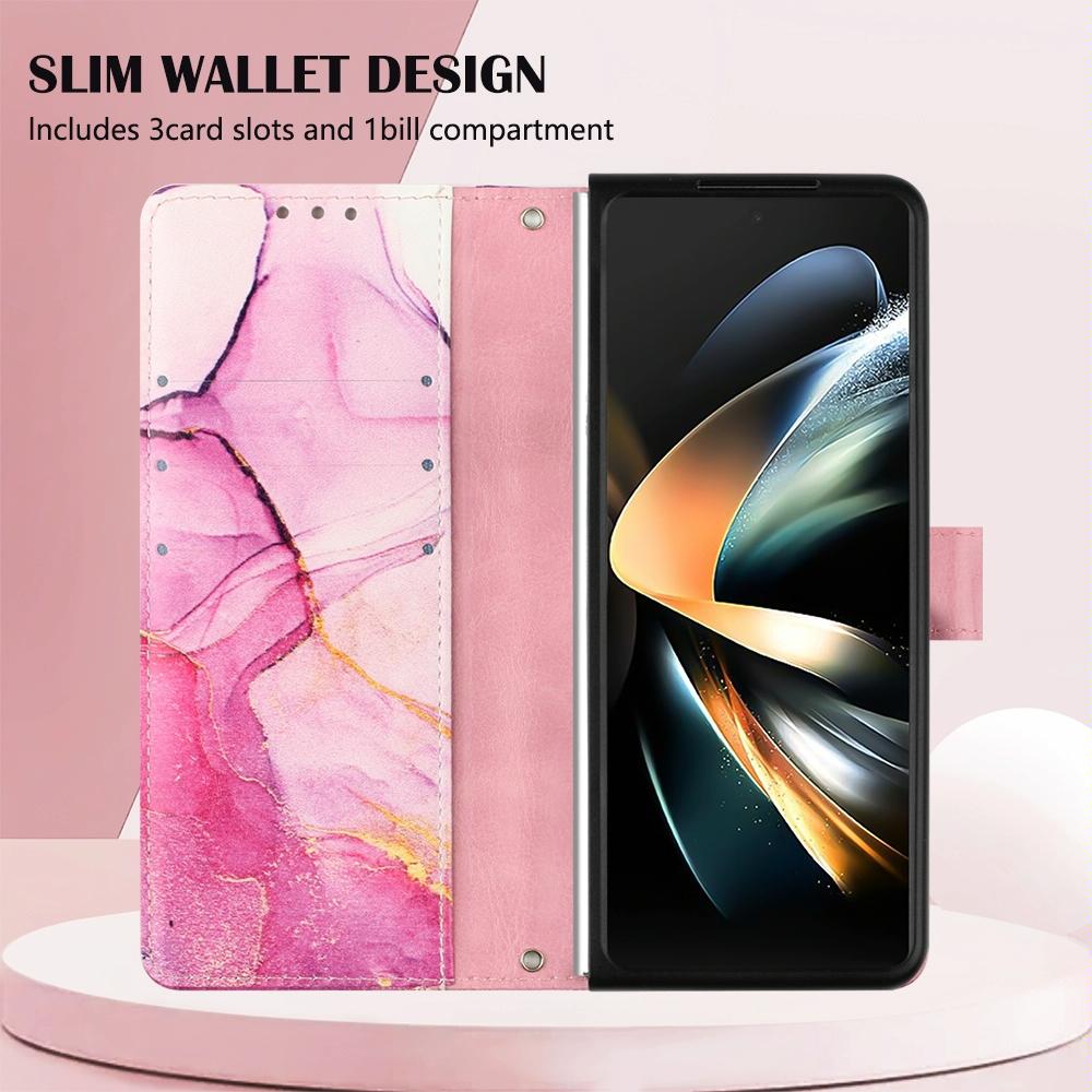 Marble Leather Flip Case for Samsung Galaxy z Fold 4 - Rose Gold Ls005