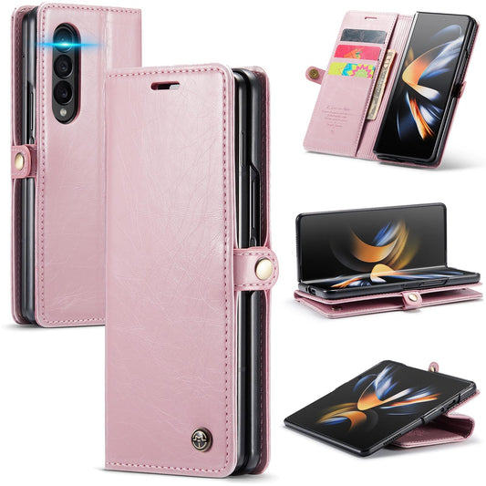 Premium Crazy Horse Leather Phone Case for Samsung Galaxy z Fold 4 - Rose Gold