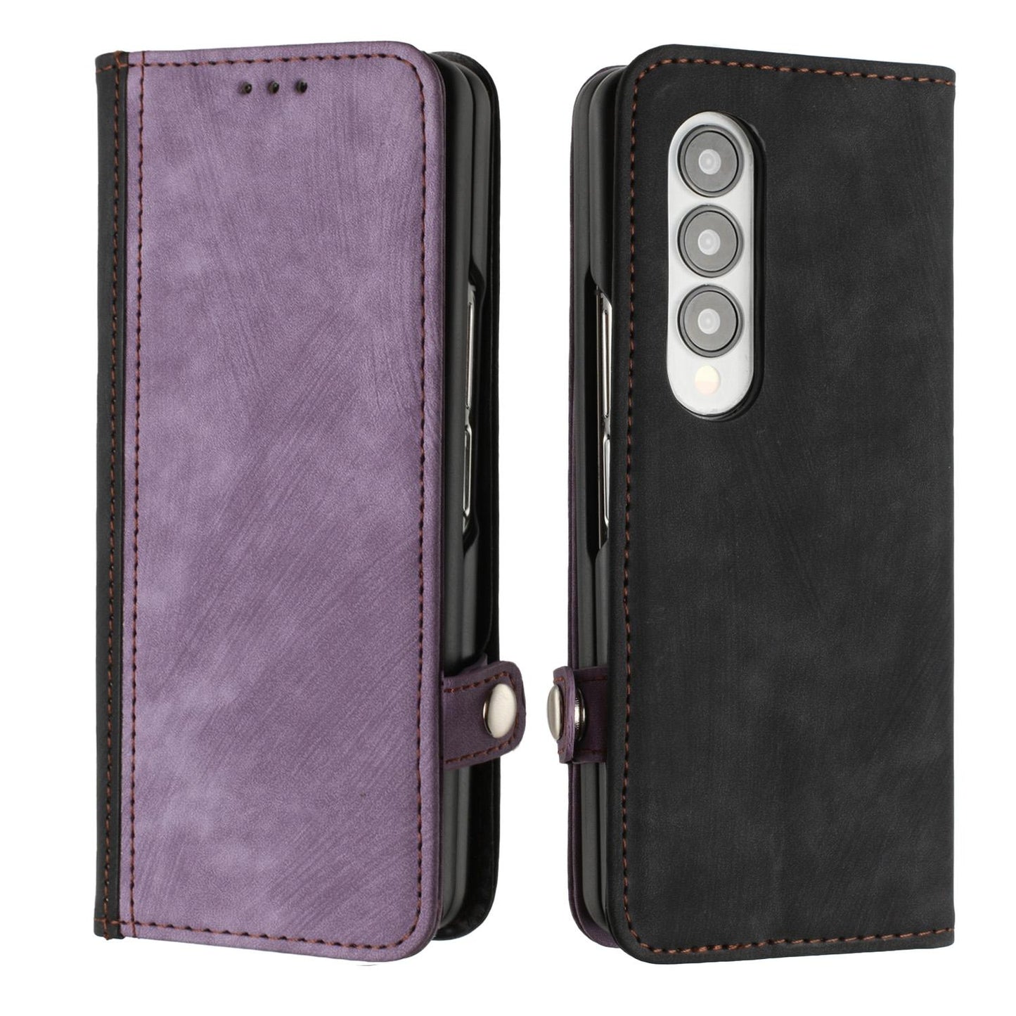 Leather Phone Case with Side Buckle for Samsung Galaxy z Fold 4 / 5g - Brown