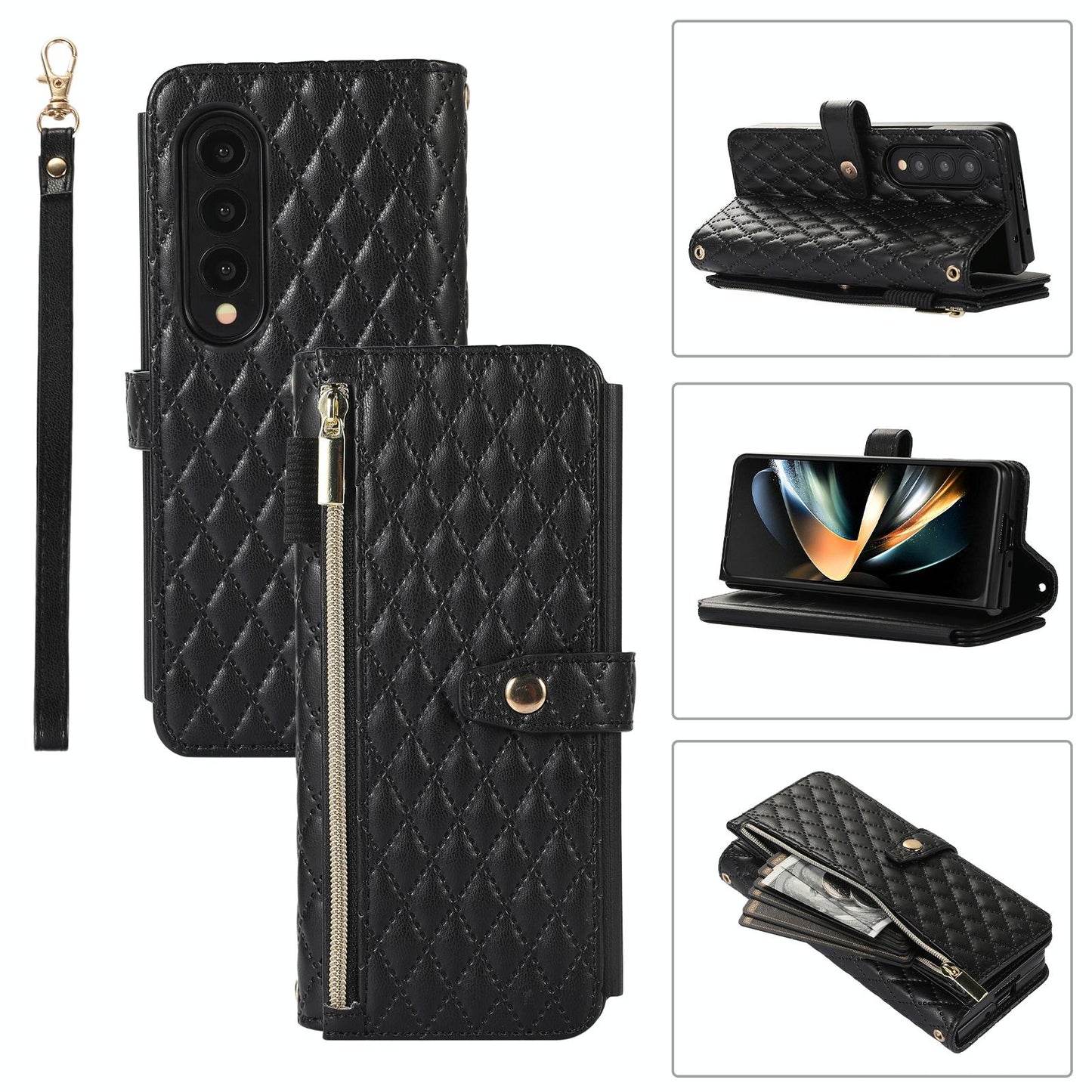 Foldable Diamond Lattice Phone Case for Samsung Galaxy z Fold 4 - Black