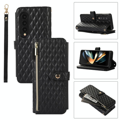 Foldable Diamond Lattice Phone Case for Samsung Galaxy z Fold 4 - Black