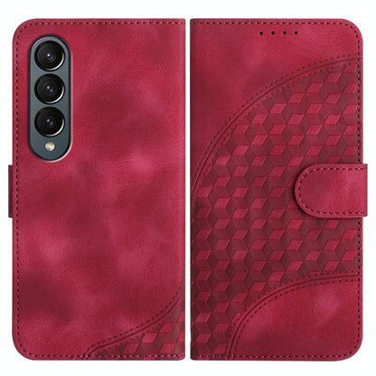 Embossed Elephant Head Phone Case for Samsung Galaxy z Fold 4 5g with Lanyard - Rose Red