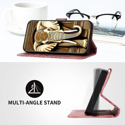 Embossed Elephant Head Phone Case for Samsung Galaxy z Fold 4 5g with Lanyard - Rose Red