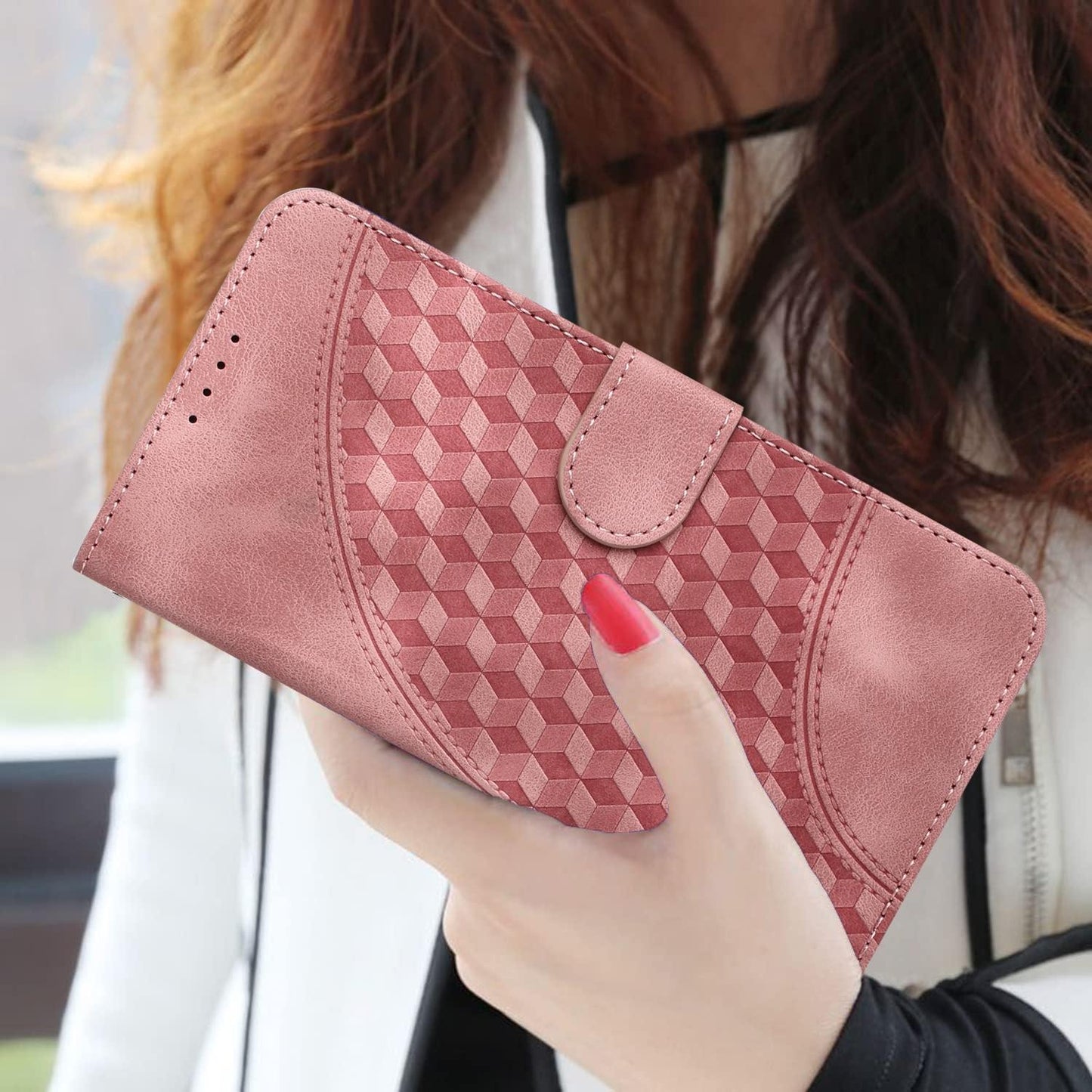 Embossed Elephant Head Phone Case for Samsung Galaxy z Fold 4 5g with Lanyard - Rose Red