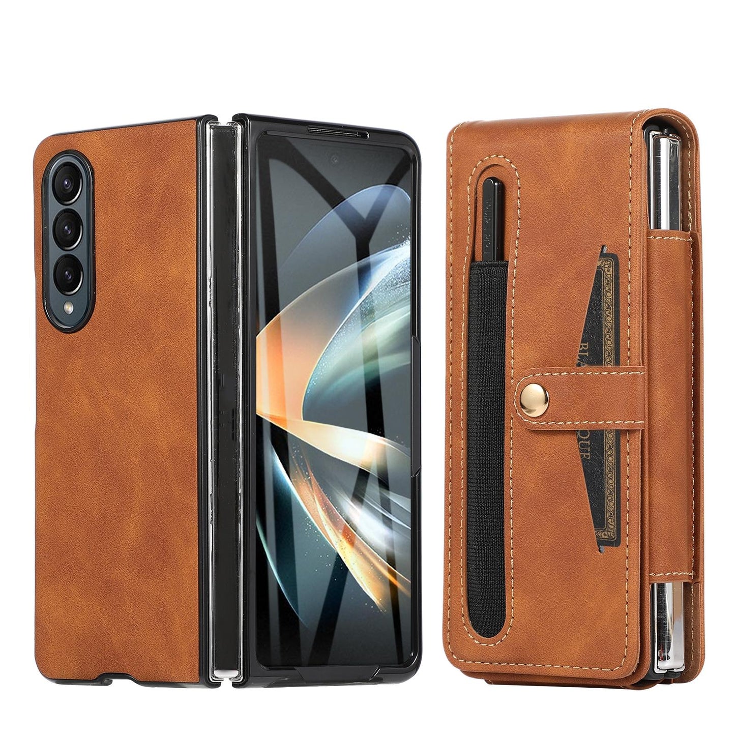 Shockproof Foldable Leather Case with Stylus for Samsung Galaxy z Fold 4 / 5g - Brown