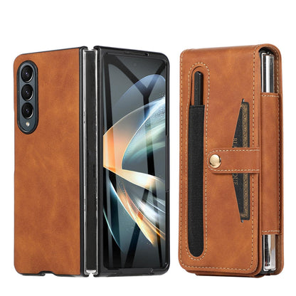 Shockproof Foldable Leather Case with Stylus for Samsung Galaxy z Fold 4 / 5g - Brown