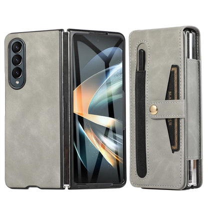 Shockproof Foldable Leather Case with Stylus for Samsung Galaxy z Fold 4 / 5g - Brown