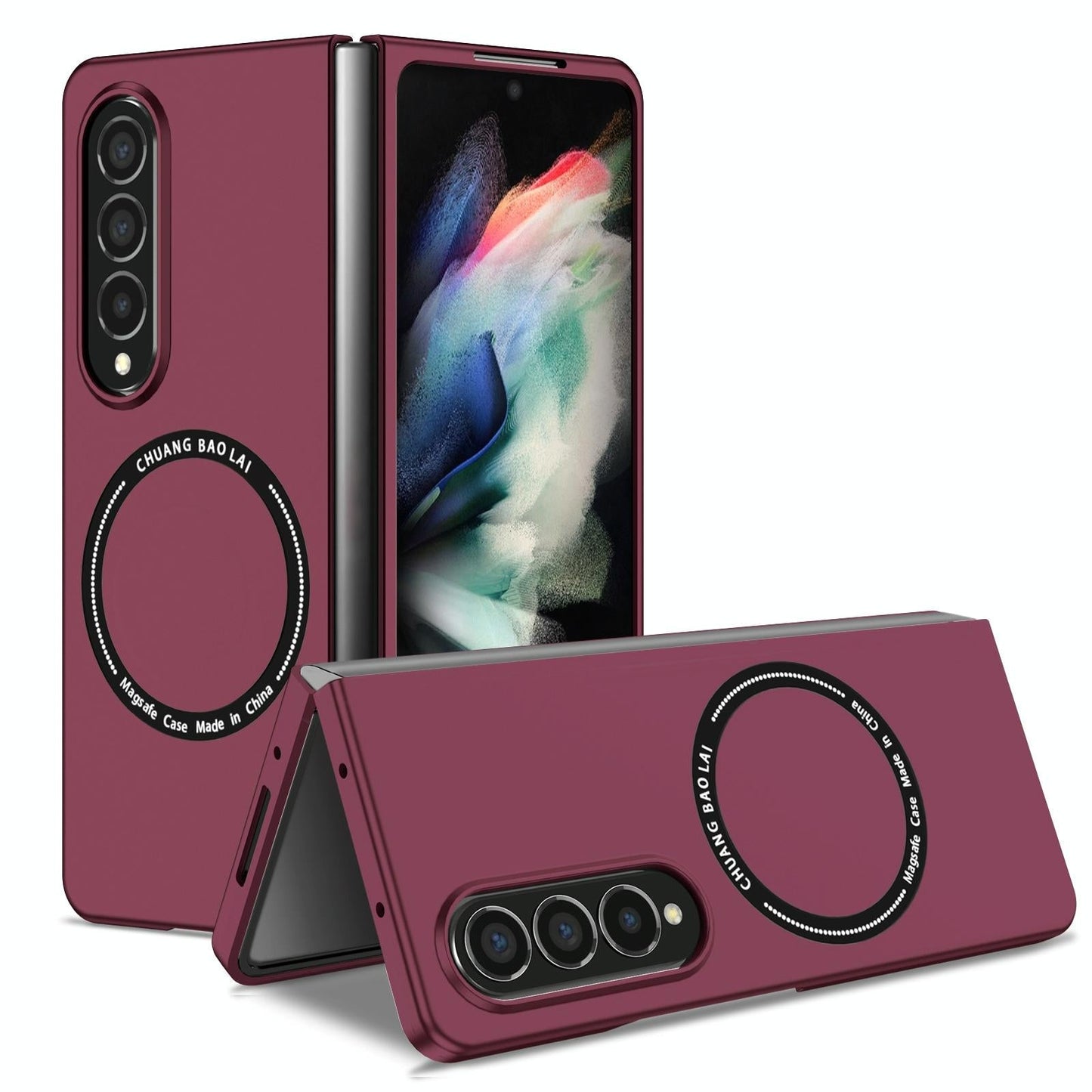 Secure & Portable Magnetic Folding Case for Samsung Galaxy z Fold 4 - Wine Red