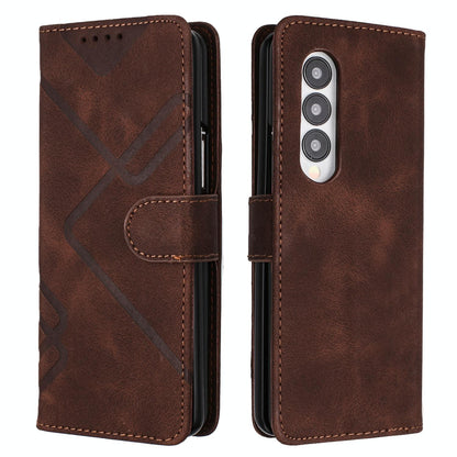 Smooth Leather Phone Case for Samsung Galaxy z Fold 4 - Line Pattern - Coffee
