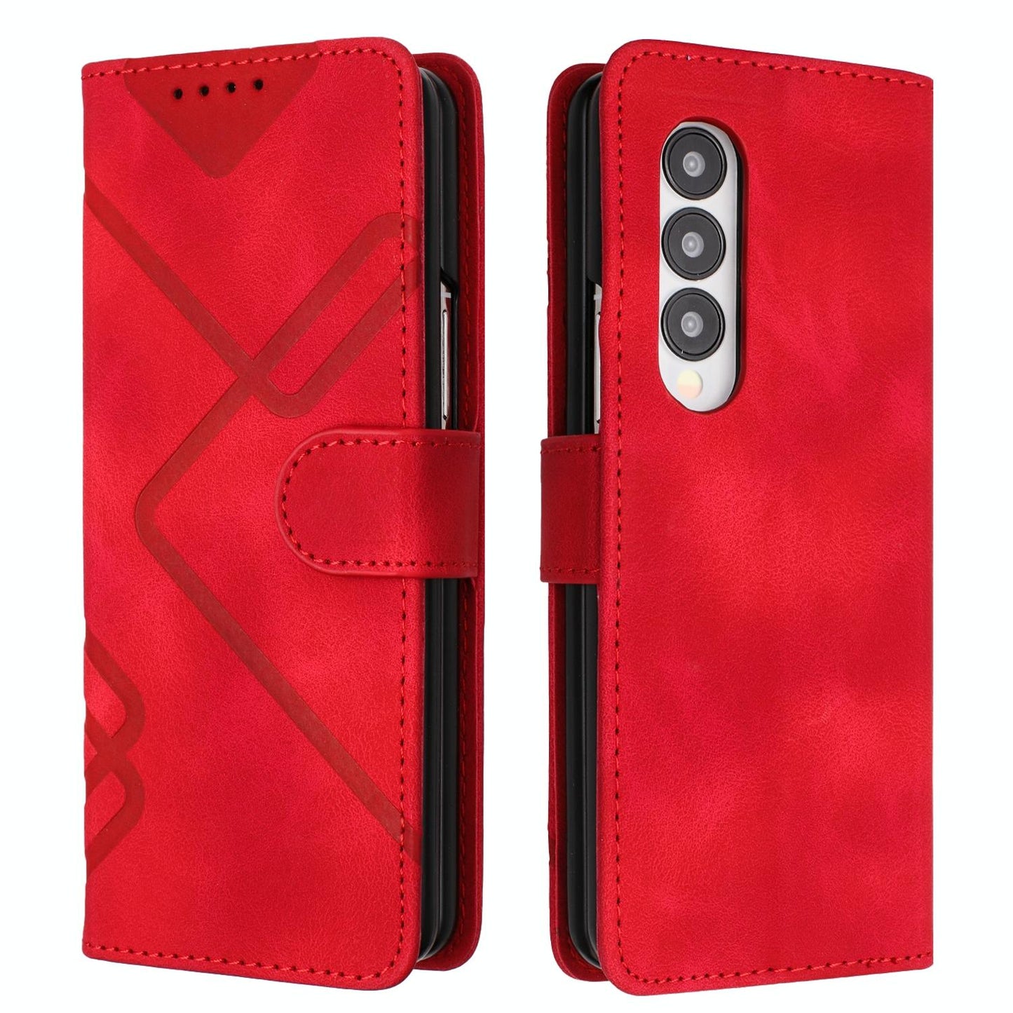 Smooth Leather Phone Case for Samsung Galaxy z Fold 4 - Line Pattern - Coffee