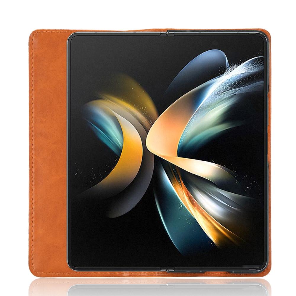 Vintage Leather Phone Case for Samsung Galaxy z Fold 4 5g with Magnetic Buckle - Brown