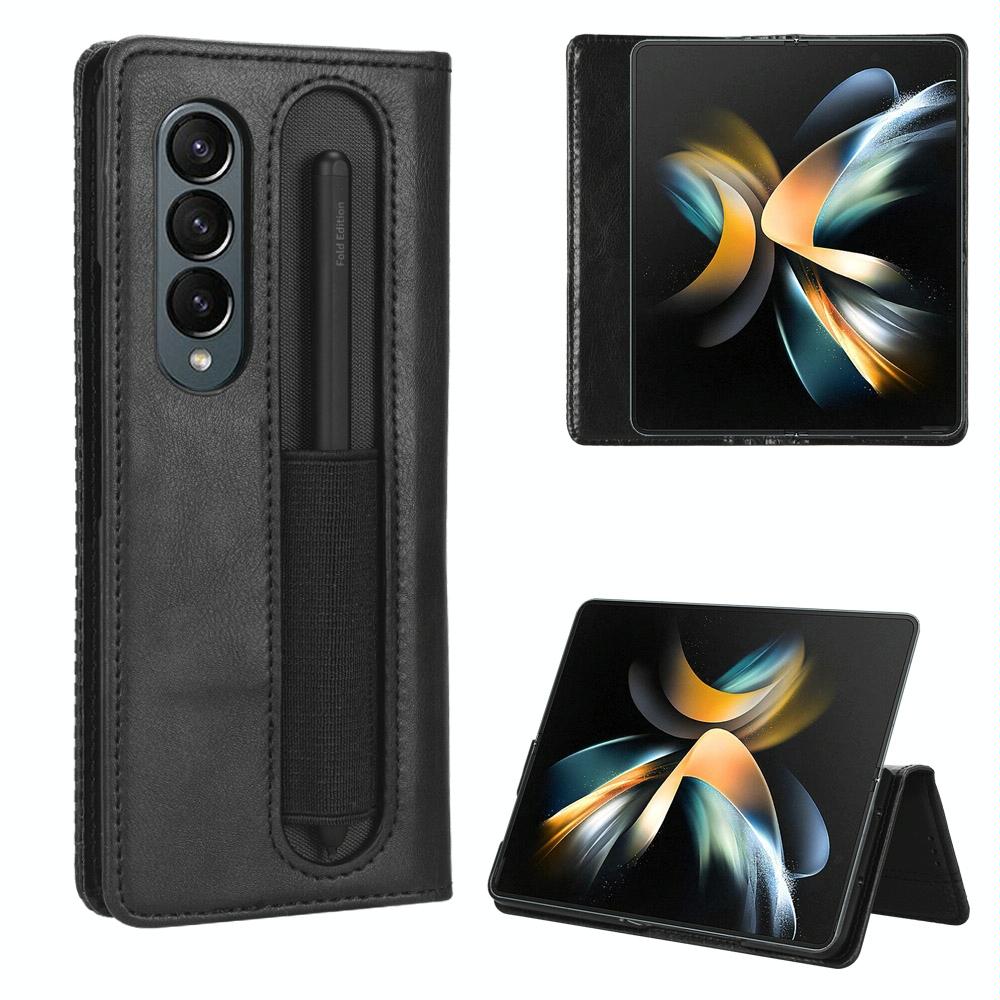 Vintage Leather Phone Case for Samsung Galaxy z Fold 4 5g with Magnetic Buckle - Brown