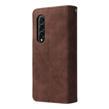 Frosted Leather Zip Wallet for Samsung Galaxy z Fold 4 - Compact and Stylish - Brown