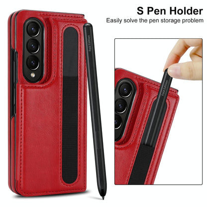 Double Buckle Foldable Phone Case with Pen Slot - Purple