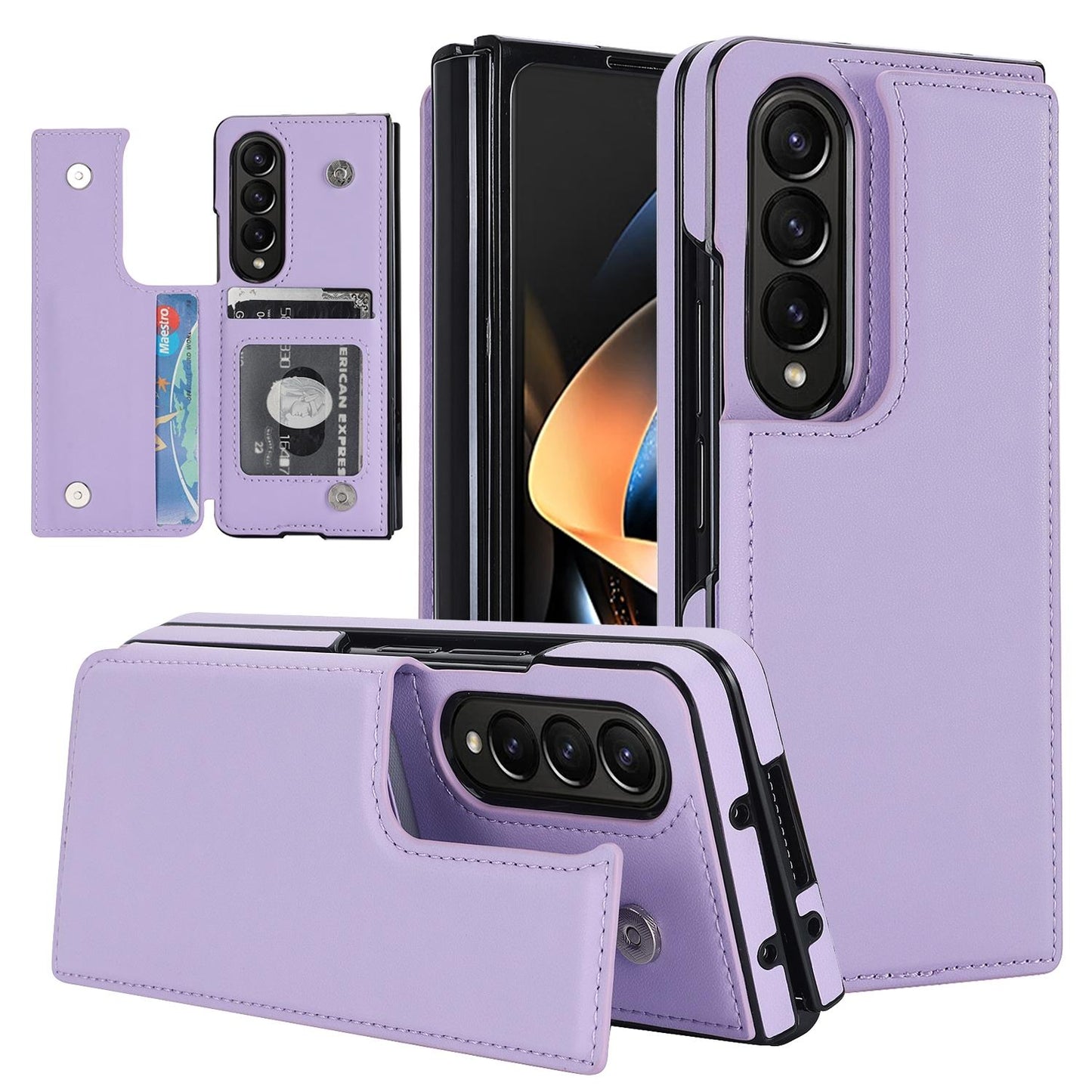 Foldable Phone Case with Double Buckle Card Slot for Samsung Galaxy z Fold4 - Purple
