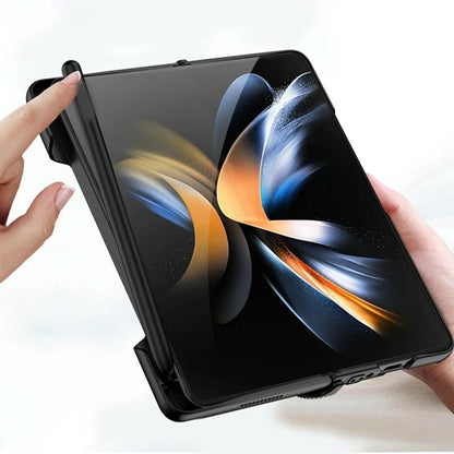 Foldable Phone Case with Magnetic Closure and Pen Slot for Samsung Galaxy z Fold 4 - Compact and Convenient - Silver