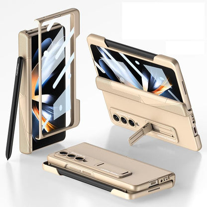 Foldable Phone Case with Magnetic Closure and Pen Slot for Samsung Galaxy z Fold 4 - Compact and Convenient - Silver