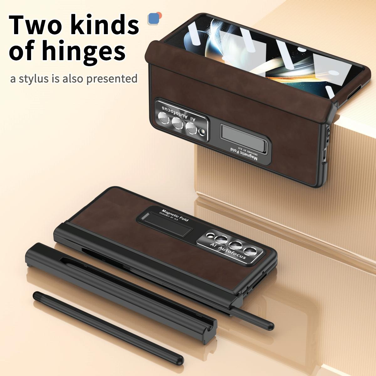 Magnetic Phone Case for Samsung Galaxy z Fold 4 - Napa Pattern - Coffee