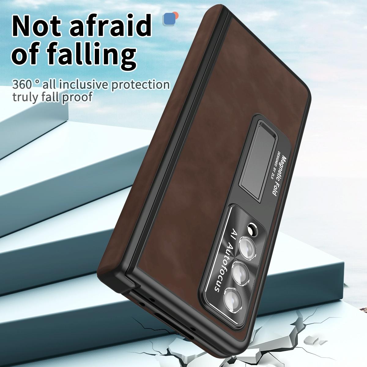 Magnetic Phone Case for Samsung Galaxy z Fold 4 - Napa Pattern - Coffee