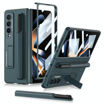 Leather Case with Holder & Pen Slots for Samsung Galaxy z Fold 4 - Thin & Shockproof - Carbon Fiber Texture