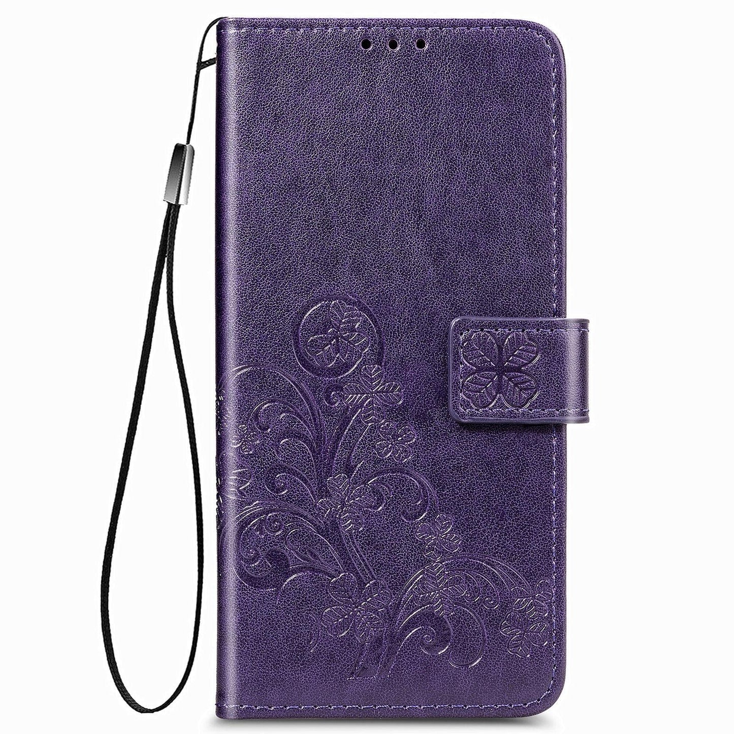 Embossed Leather Phone Case for Samsung Galaxy z Fold 4 with Four Leaf Clasp - Purple