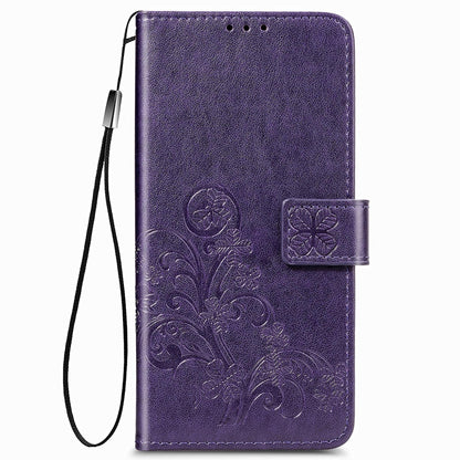 Embossed Leather Phone Case for Samsung Galaxy z Fold 4 with Four Leaf Clasp - Purple