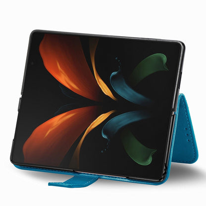 Embossed Leather Phone Case for Samsung Galaxy z Fold 4 with Four Leaf Clasp - Purple