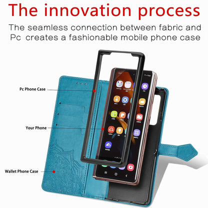 Embossed Mandala Leather Phone Case for Samsung Galaxy z Fold 4 - Gray