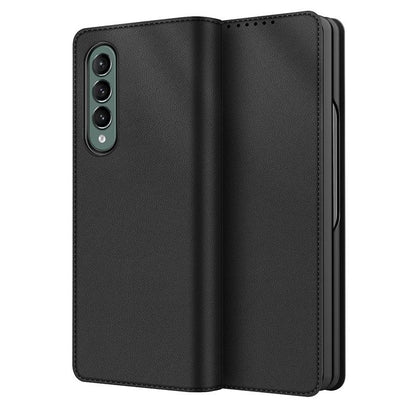 Foldable Leather Phone Case for Samsung Galaxy z Fold 4 - Horizontal Flip - Fiber Brown