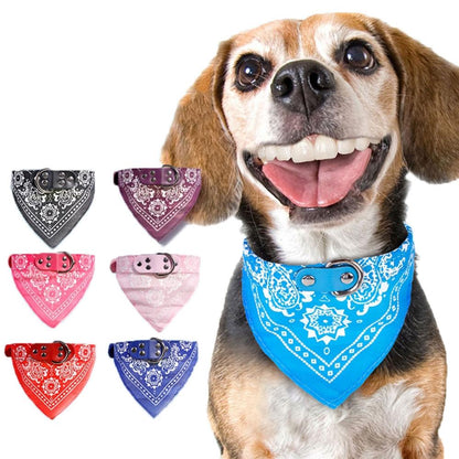 Adjustable Dog Bandana Leather Printed Soft Scarf Collar Neckerchief For Puppy Pet - Size M - Magenta