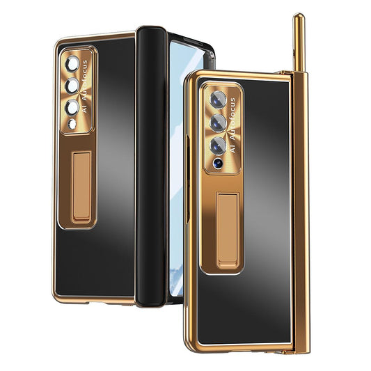 Shockproof Aluminum Double Hinge Case for Samsung Galaxy z Fold 4 - Black Gold